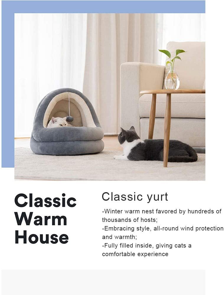 RUIMI Nido di Gatto Inverno Caldo Gatto Chiuso Gatto Letto Casa Gatto Casa Cucciolo Nido Quattro Stagioni Forniture per Gatti Universaligray-Small 42 * 40 * 38cm