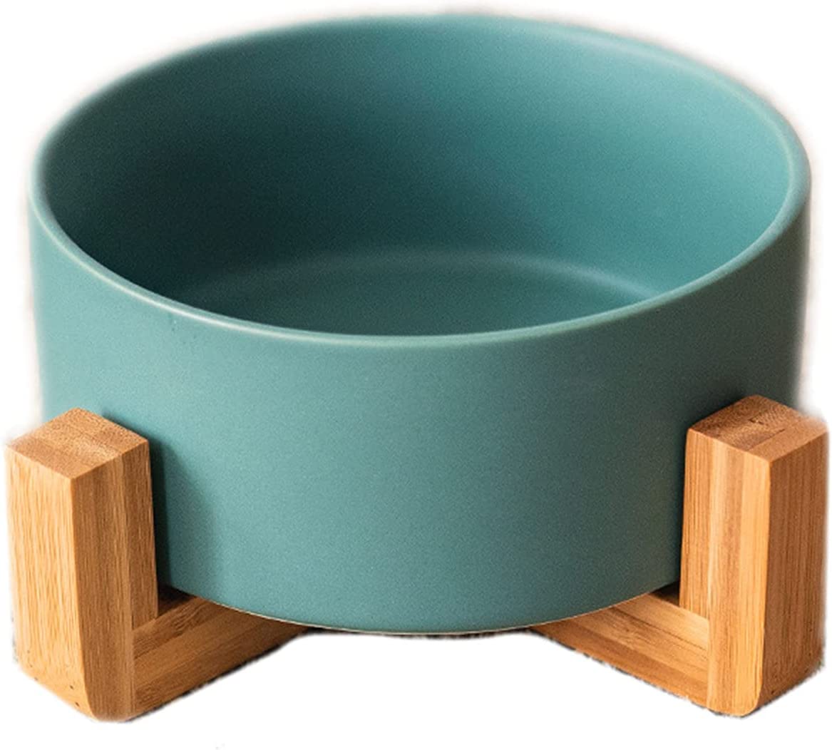 Ciotola per Cani o gatti in Ceramica, Cibo Animali, Ciotole L'acqua Supporto in Legno Antiscivolo Lavabile in Lavastoviglie Adatta Al Microonde Gres Resistente Per Cani E Gatti Piccola E Media Taglia,Verde o grigia da 400 ml o 850ml